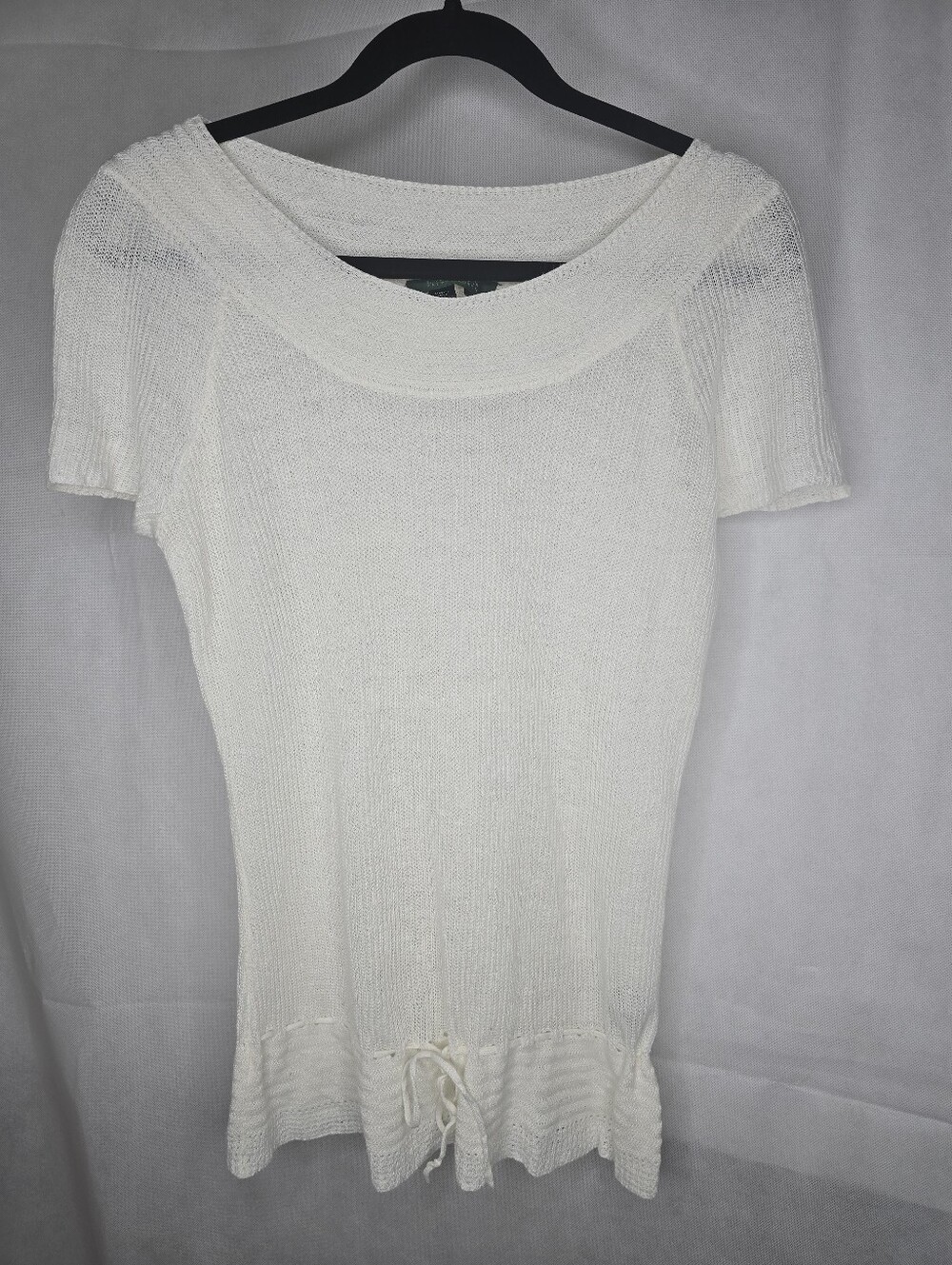 Lauren Ralph Lauren Linen Sweater Ivory Short Sleeve Drawstring Cinch Hem XL